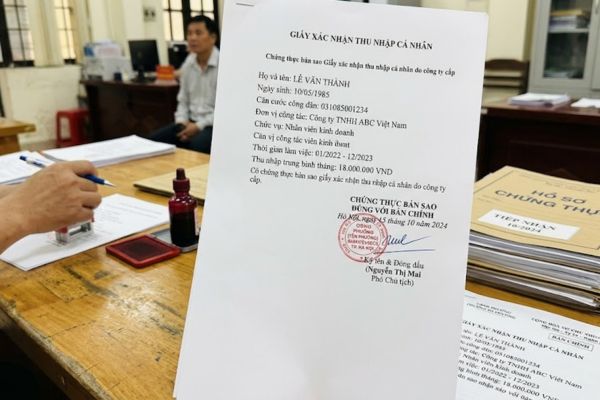 Chứng thực bản sao Giấy xác nhận thu nhập cá nhân do công ty cấp