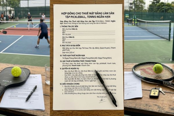 Hợp đồng cho thuê mặt bằng làm sân tập Pickleball, Tennis ngắn hạn